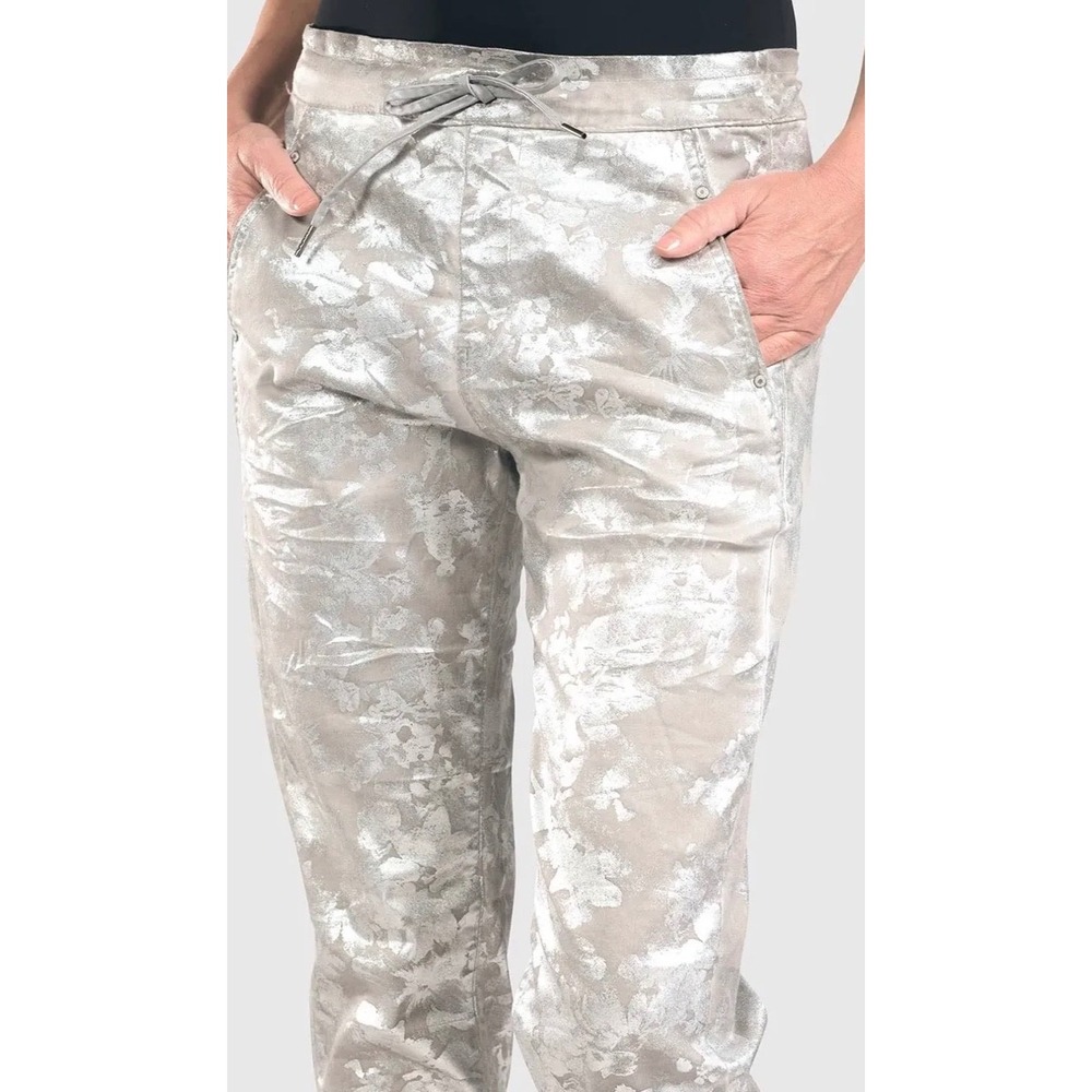 Alembika Silver Metallic Floral Iconic Stretch Jeans Size 2 $300 Retail